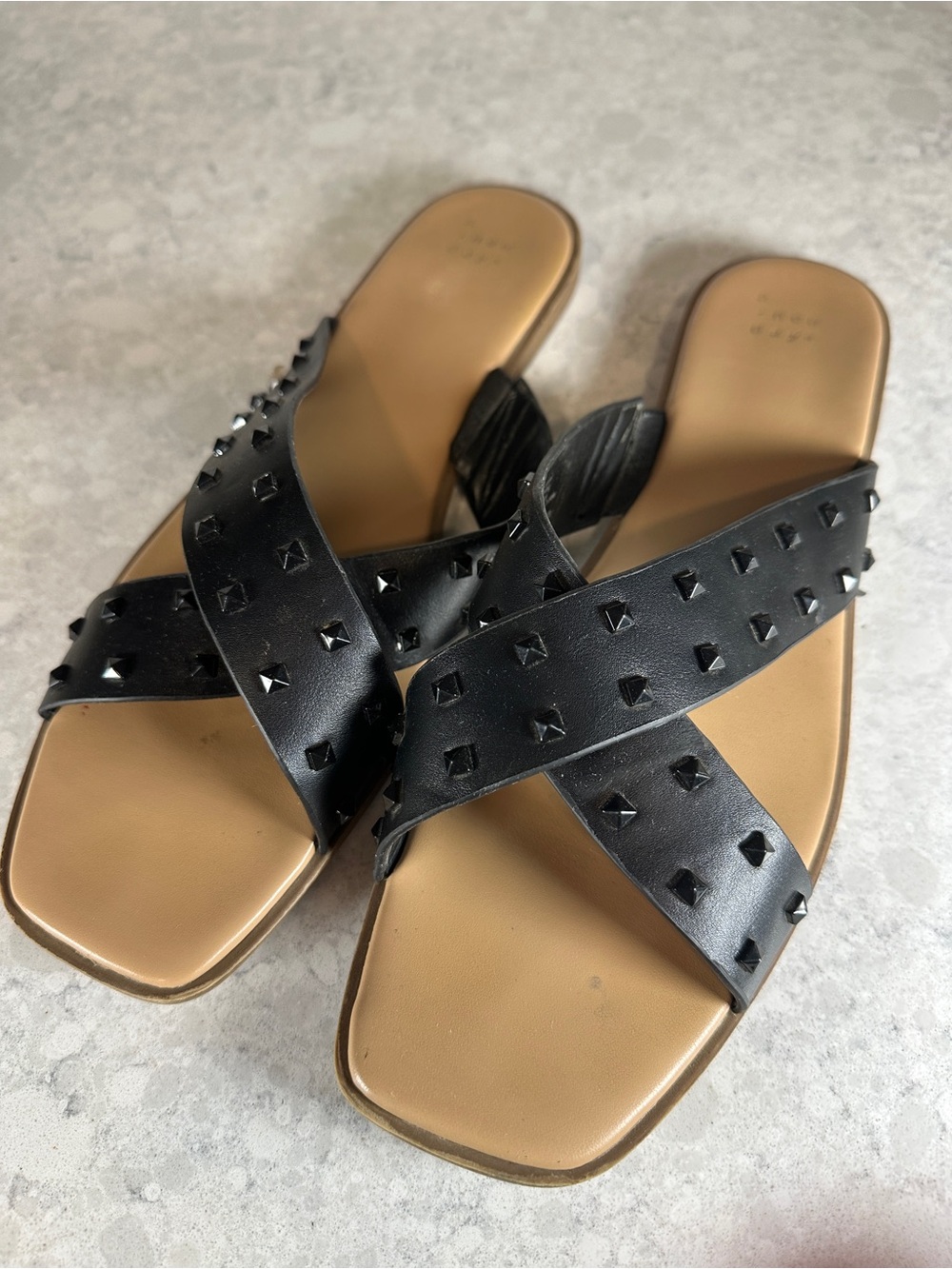 a new day Black Studded Cross-Strap Slide Sandals